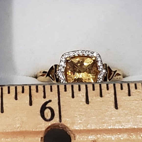 Brazilian Citrine Halo ring w/lab created White Sapphire accents in 14K YG/925 - Picture 3 of 6